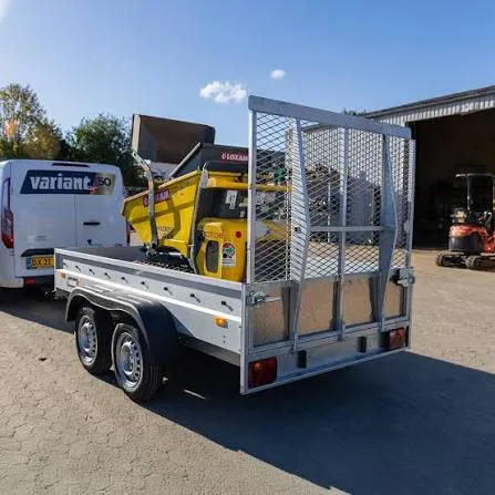 Plant trailer with mesh sides carrying a mini dumper